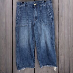 Kut From The Kloth Womens Jeans Size 6 Medium Wash Cropped Wide Leg Denim Frayed